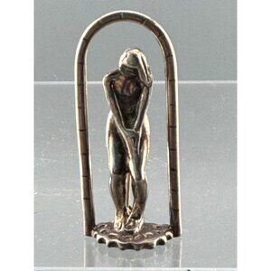 Vintage Modernist Sterling Silver Brooch Nude Woman Mid Century Figural Arch 1 3